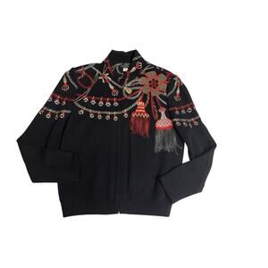 St. John Collection by Marie Gray Black Embroidered Knit Sweater Top SZ 4